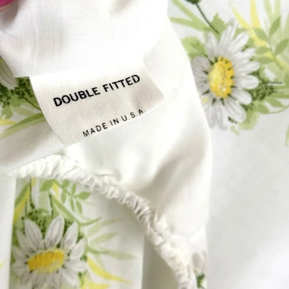 Vtg 70s Springmaid Double Fitted Sheet Flowers MCM Yellow Daisy Cottagecore USA